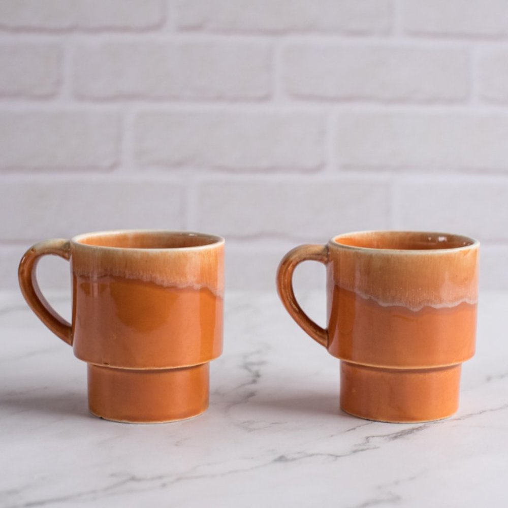 MCM Vintage Stackable Mugs  |  Drip Glaze |  Orange
